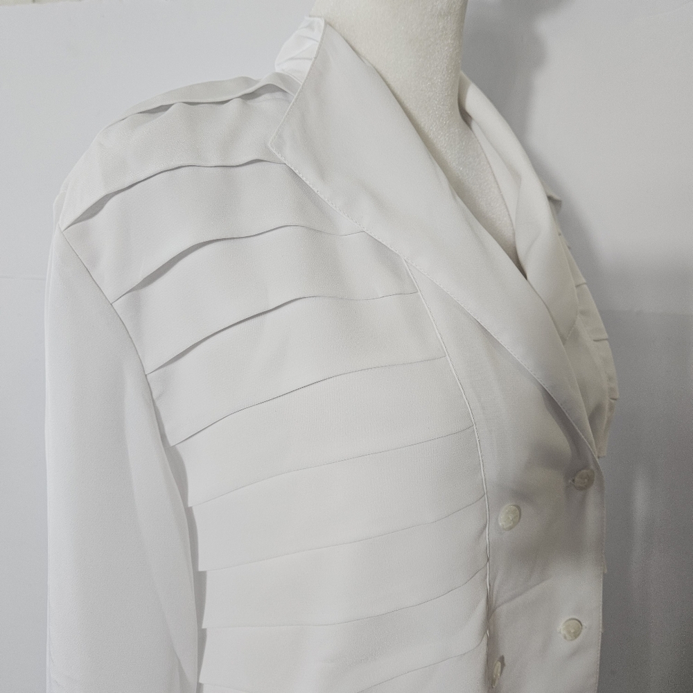 La Chine Classic Size 12 White Long-Sleeved Polyester Button Up Blouse with Laye - Picture 8 of 16